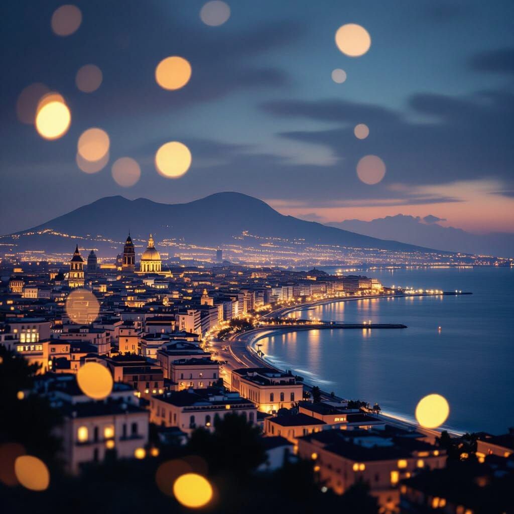 Moody Naples Night Skyline with Golden Bokeh