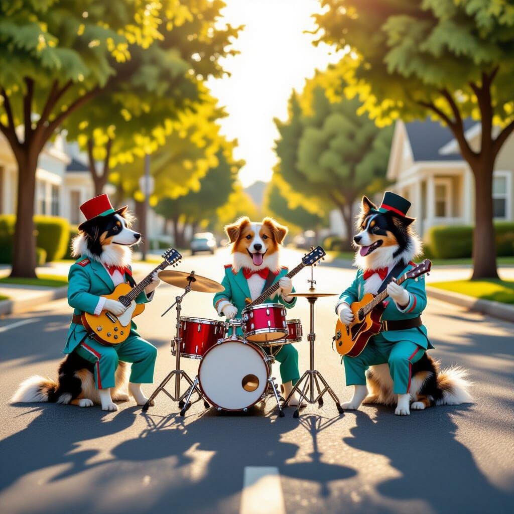 Dogs Perform as Madness Tribute Band in Suburbia