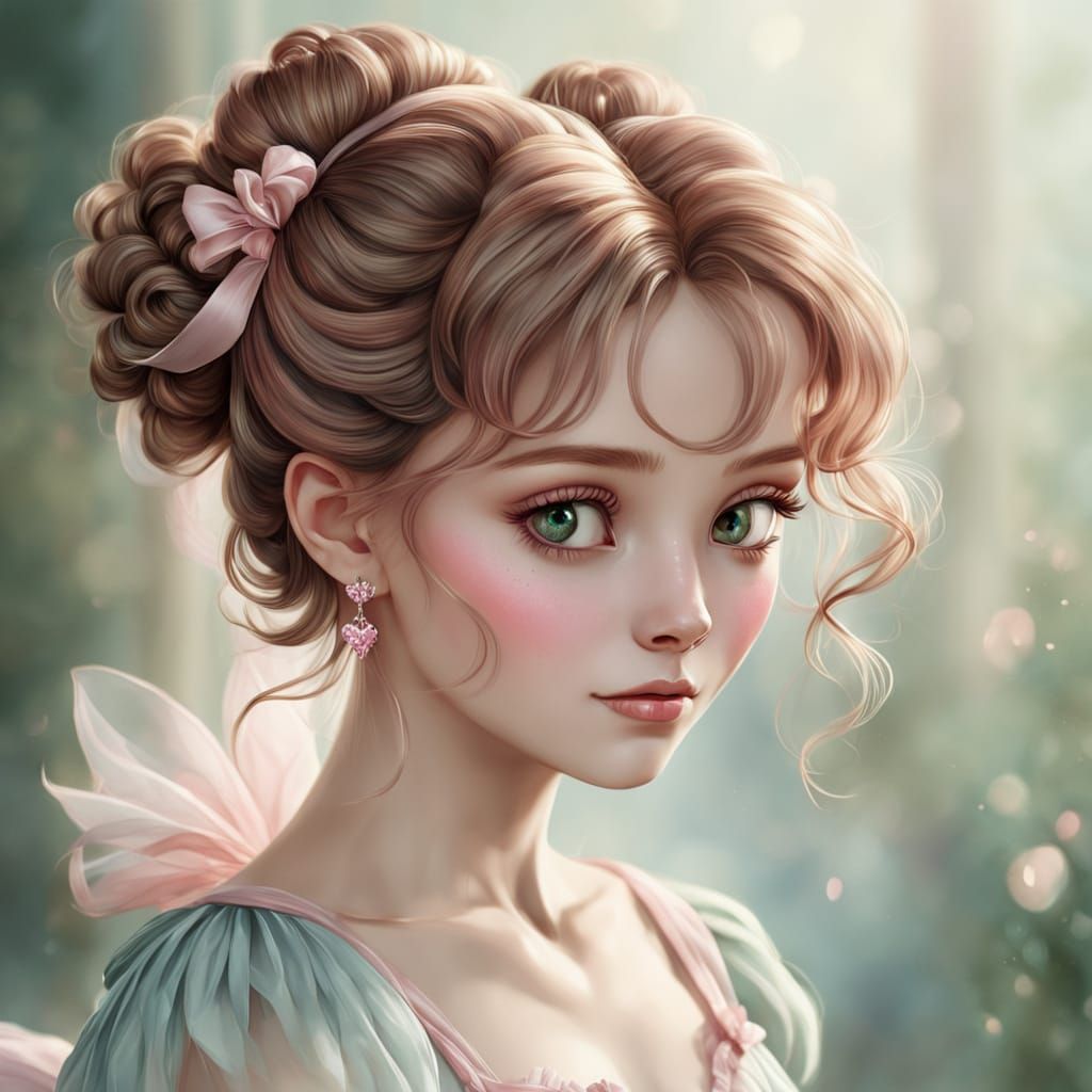 Whimsical Watercolor Portrait of a Gentle Girl