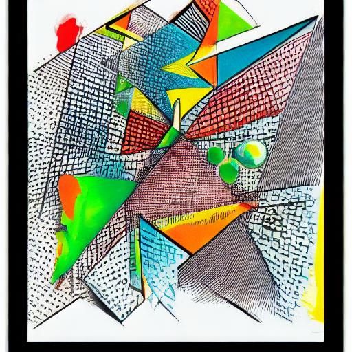 Cubist Ink Blot on Paper in Geometric Fauvism