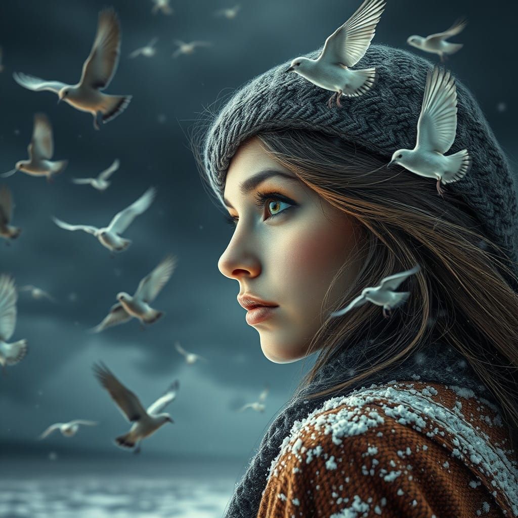 Bird Goddess in Frosty Storm