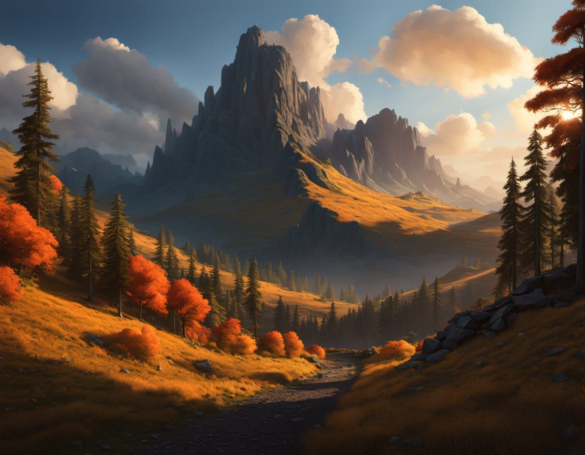 Art Nouveau Mountain Portrait in Oil Paint