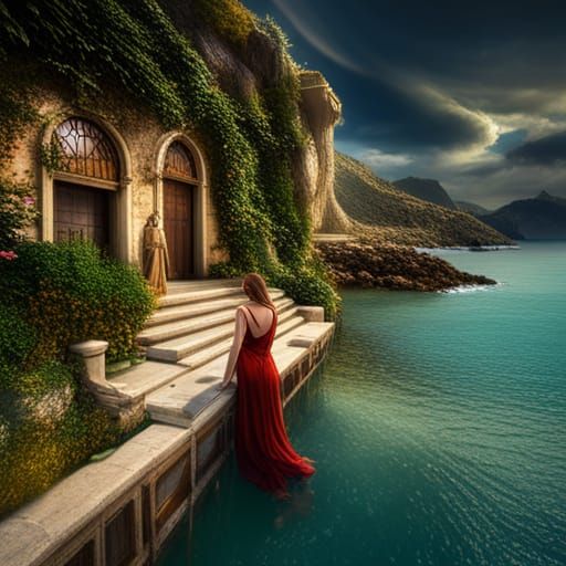 Beautiful Woman and Baby Discover Greece: Fantasy Art