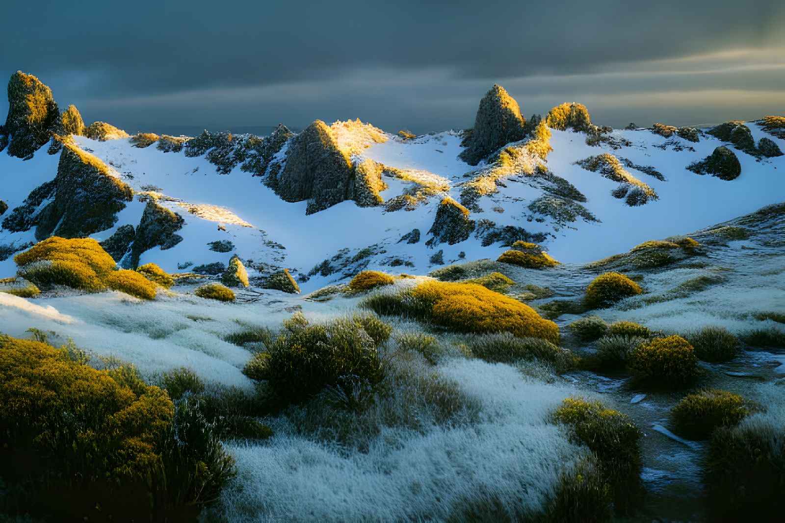 Dreamlike Mountain Vista with Radiant Light Rays
