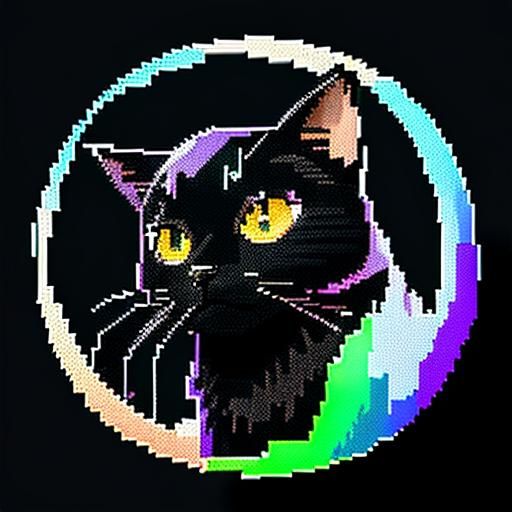 Elaborate, Vibrant 124bit Pixel style art.A beautiful  black...