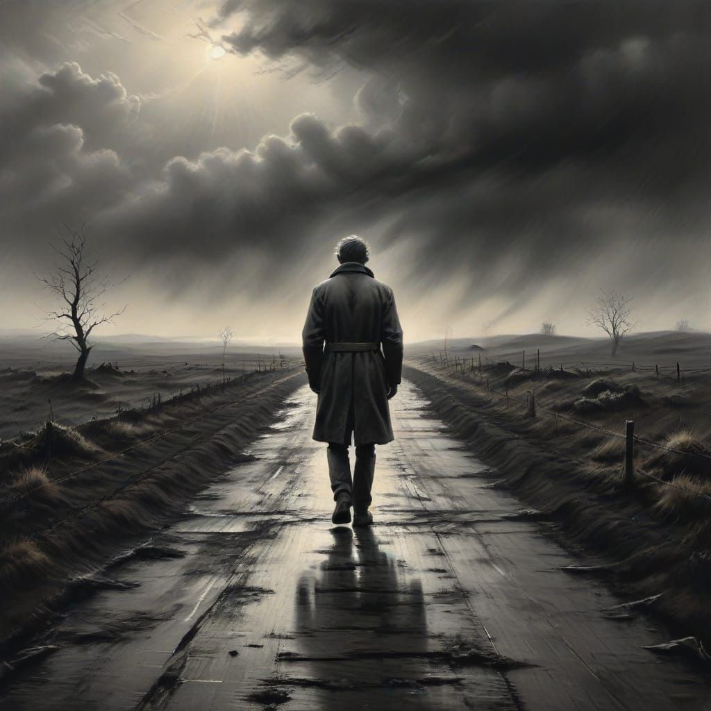 Ethereal Figure on a Desolate Road