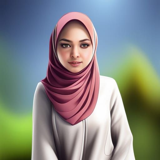 Cute Hijab Portrait in Splash Art Style