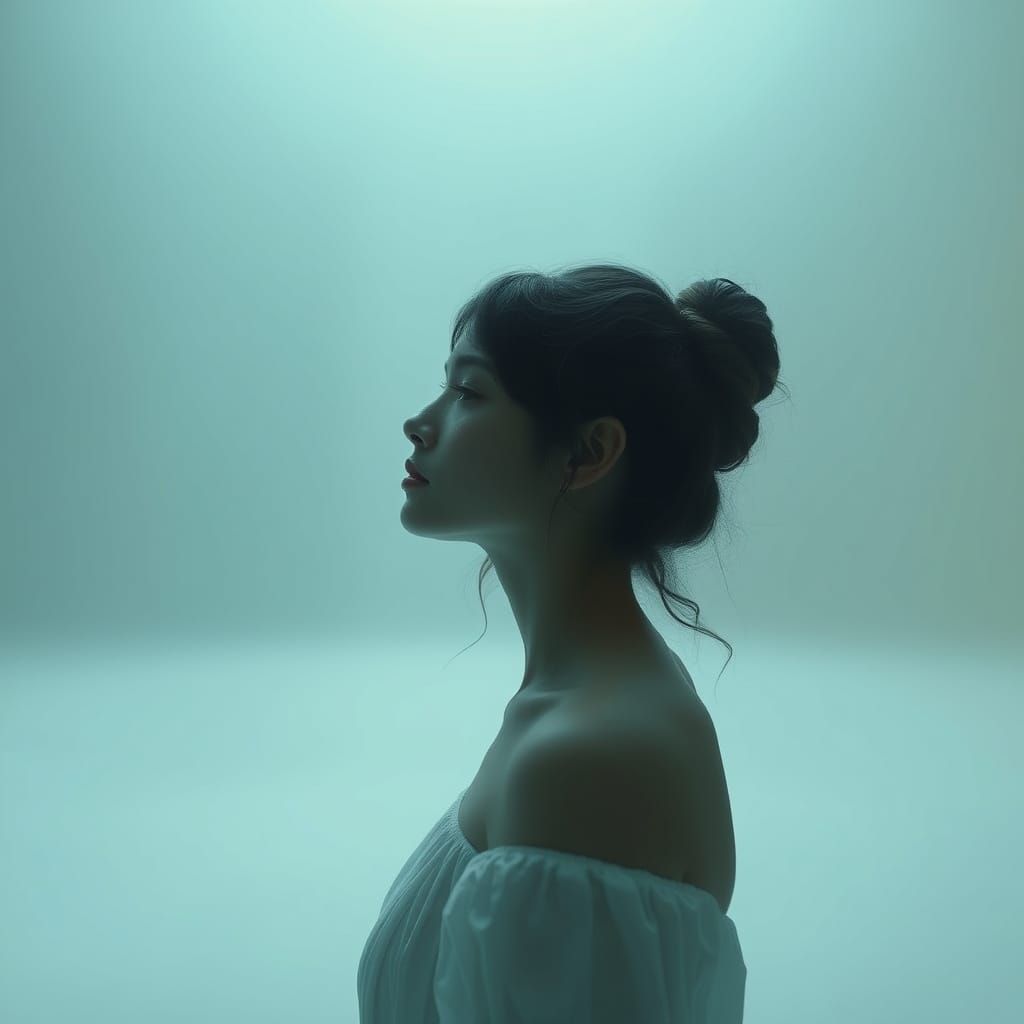 Serene Woman in Vast Empty Space, Surreal Dreamscape