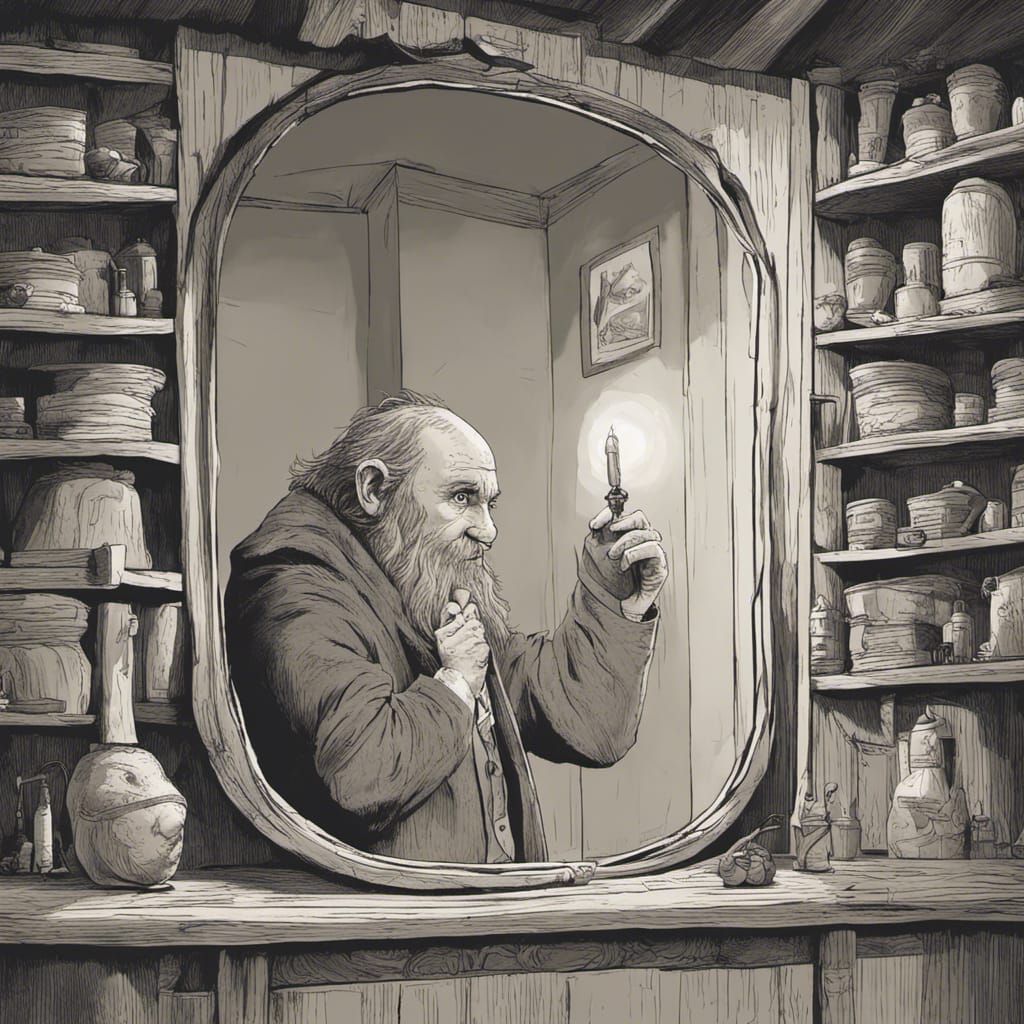 Hobbit Mirror Reflection with a Strange Presence