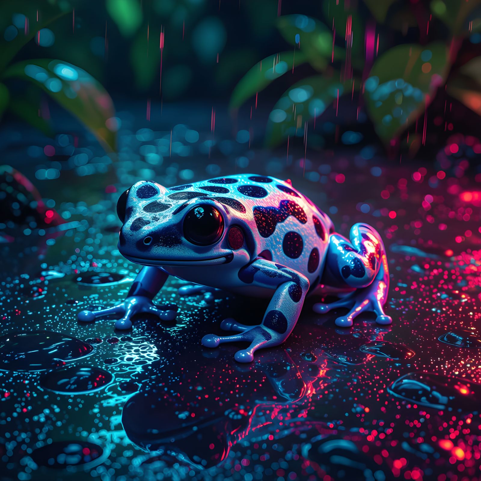 Vibrant Poison Dart Frog Pattern on Wet Surface