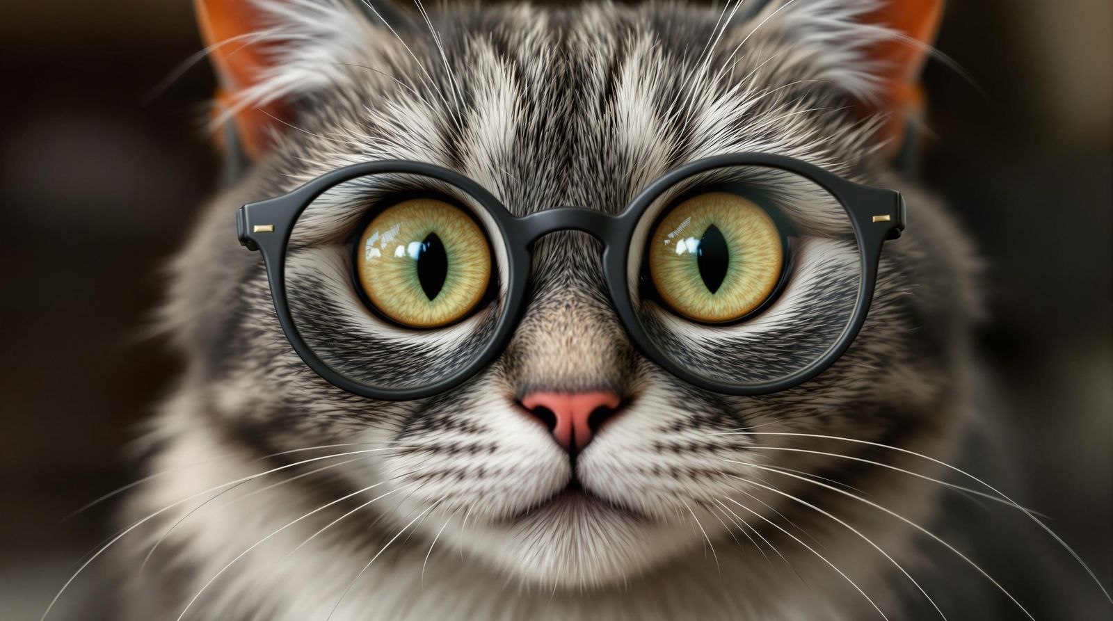Hyper-Realistic Closeup of a Senior Cat Wearing Glasses