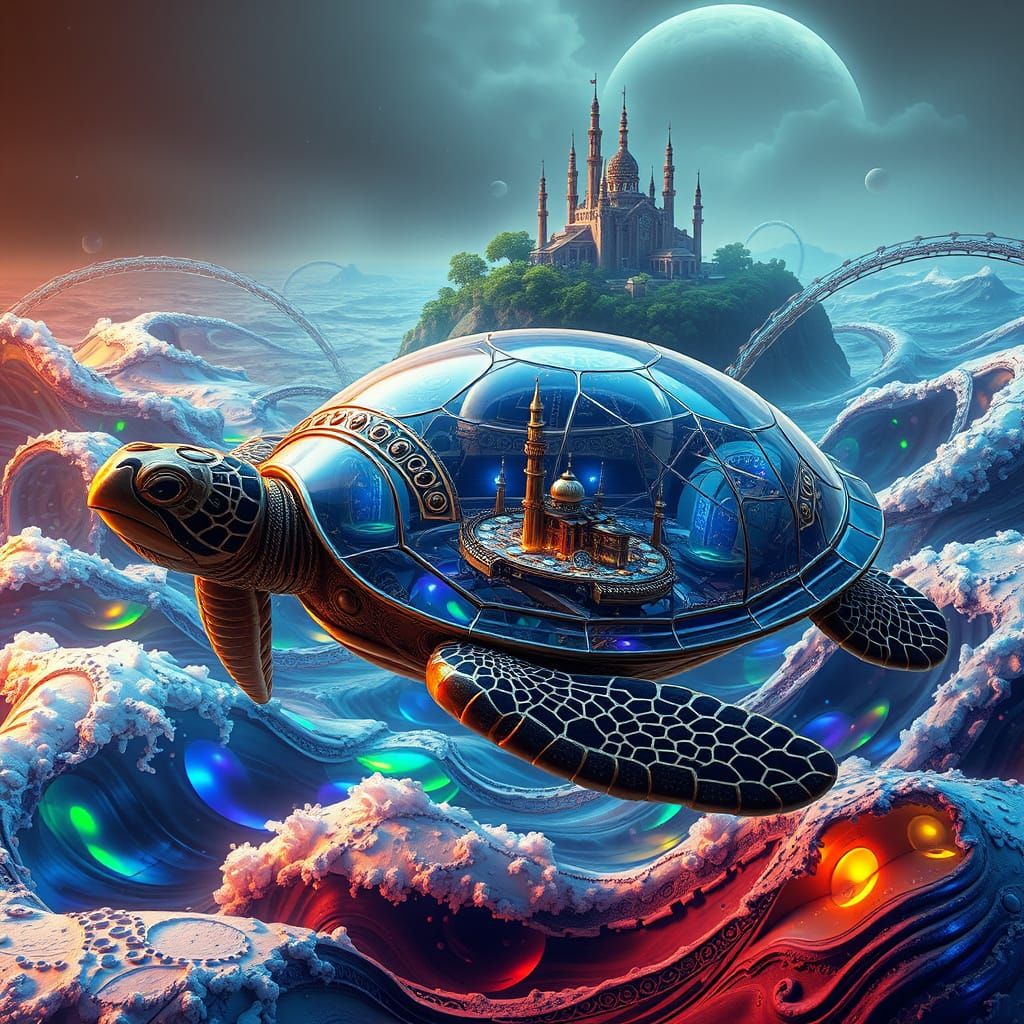 Steampunk Seaturtle in Cosmic Metropolis