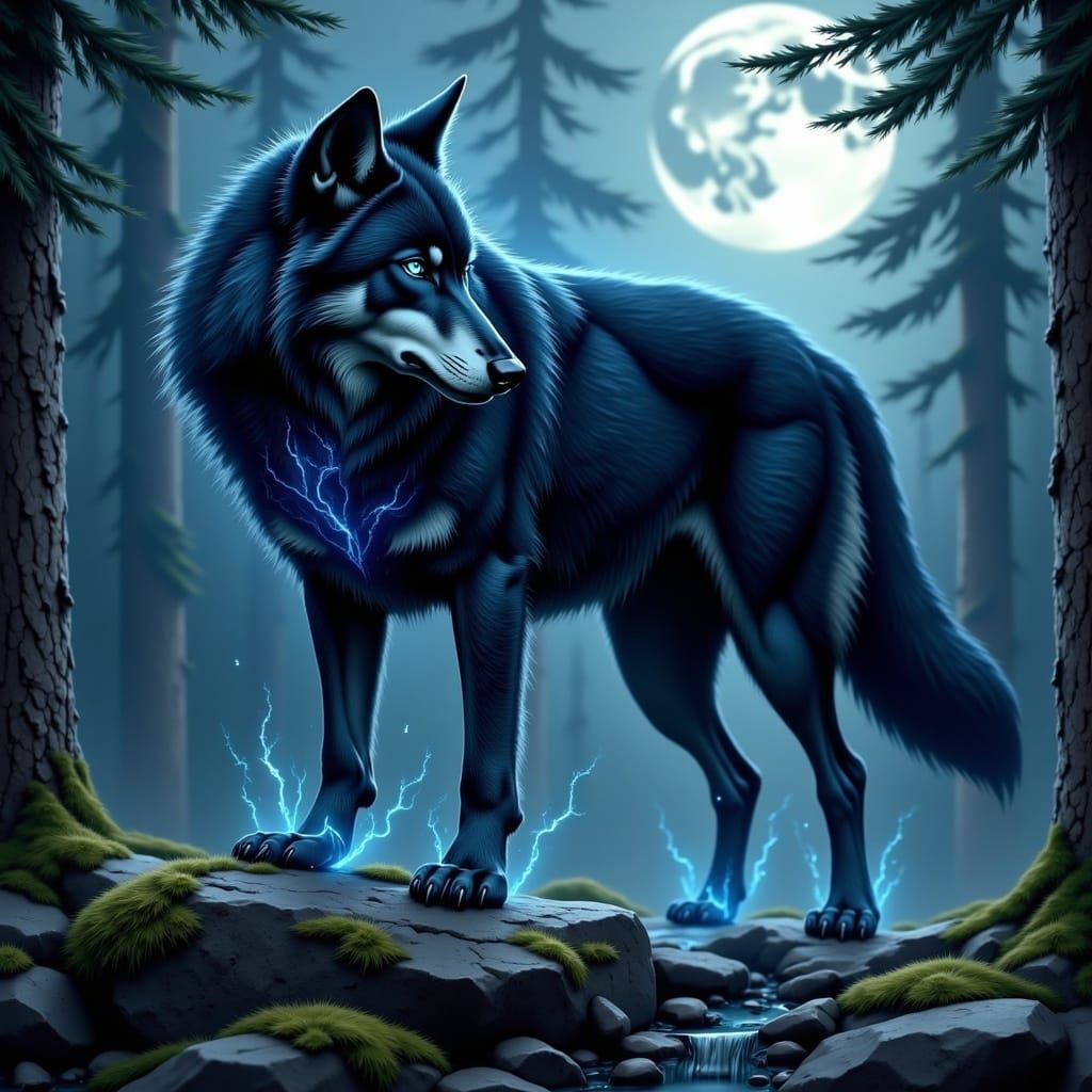 Majestic Black Wolf Howling at the Moon
