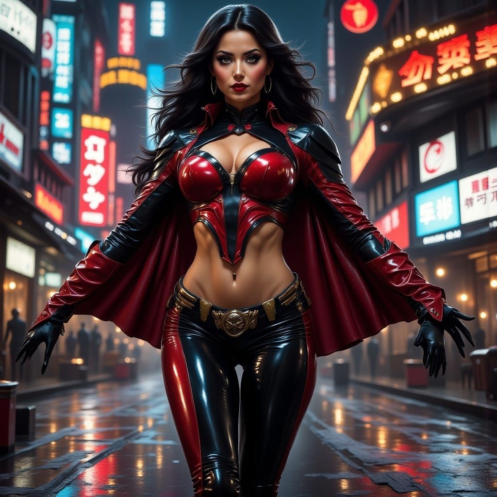 Beautiful Super Heroine in Latex Uniform