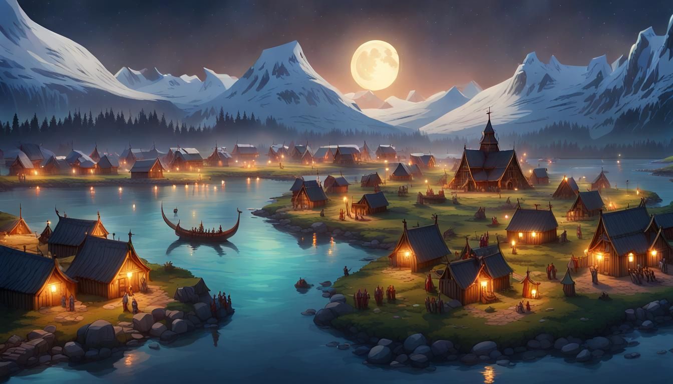 Viking Village Festival Under Northern Lights