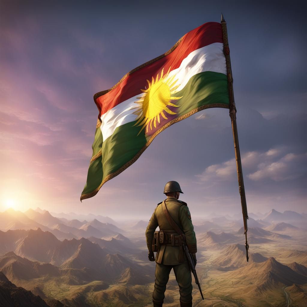Kurdistan Flag Bearer in Dark Fantasy Art Style