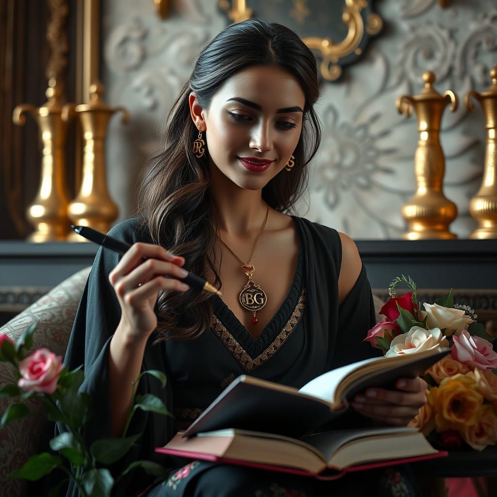 Elegant Baroness in Lavish, Hyper-Realistic Setting