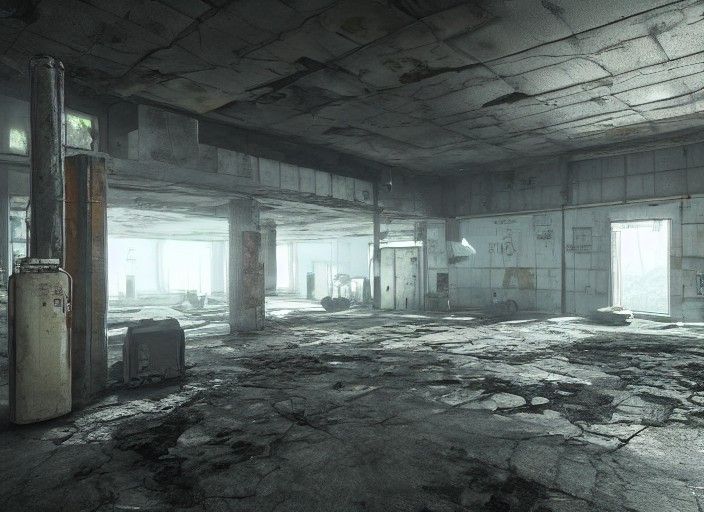 Dystopian Abandoned Gas Station Interior in 3D