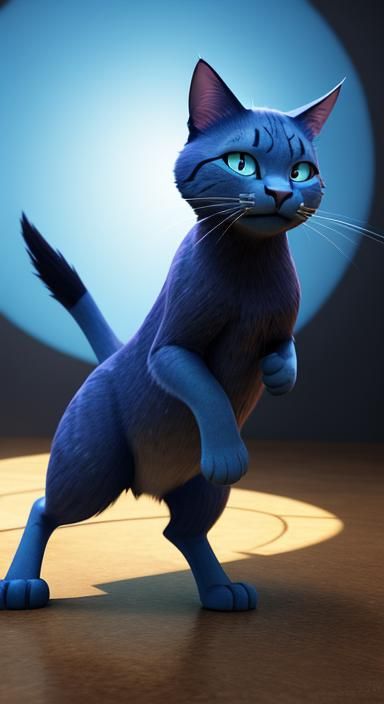 Blue Cat Empowerment: Pixar-Style 3D Digital Art