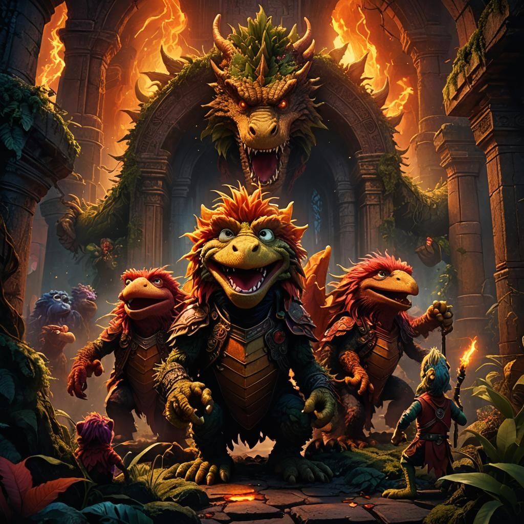 Fraggles Face Fiery Dragon in Ancient Temple