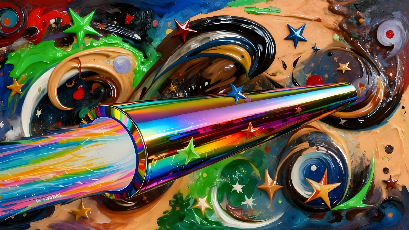 Sleek Rainbow Cylinder with Vivid Paint Vortex