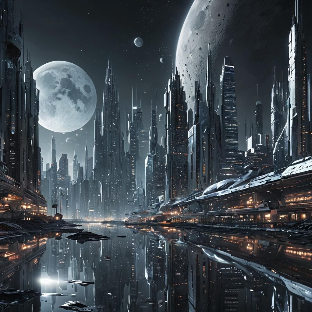 Futuristic Moon Metropolis in Hyper-Realistic Digital Art