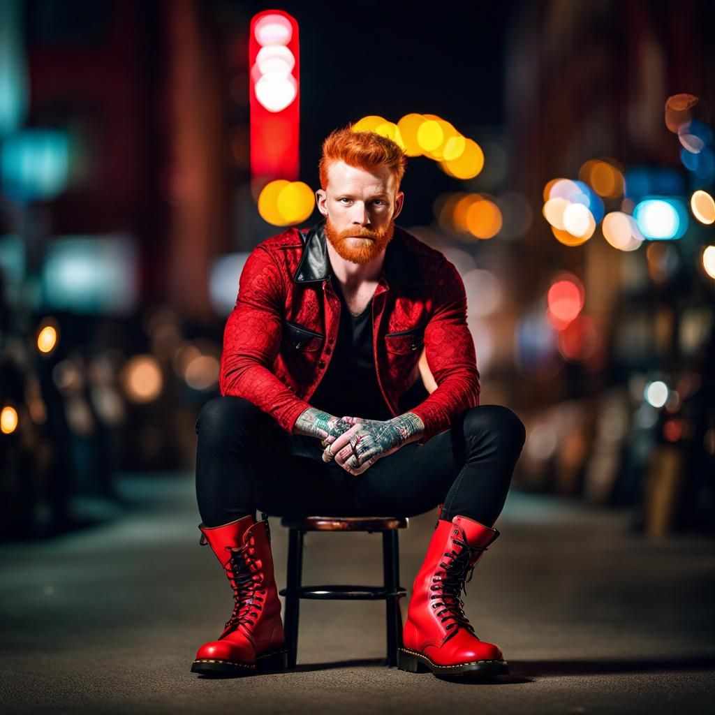 Ginger Man in Red Leather, Neon City Night