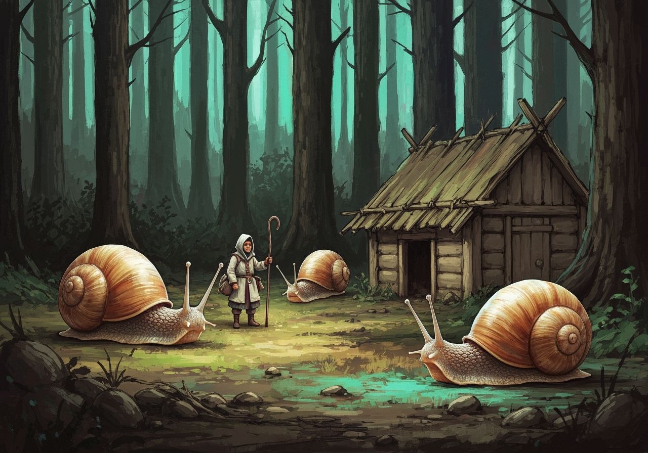 Surreal Snail Shepherd in Bioluminescent Forest