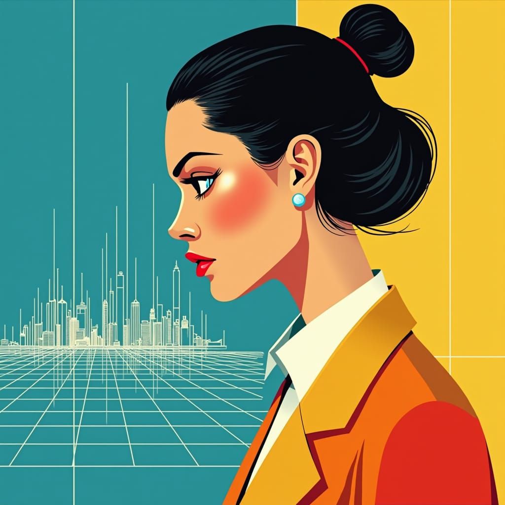 Geometric Portrait: Businesswoman Planning in Bauhaus Style