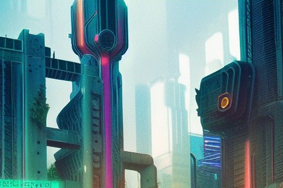 Overgrown Cyberpunk Tower in Photorealistic Style