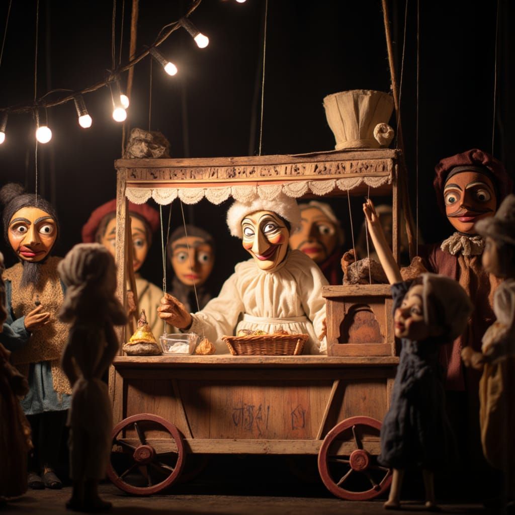 Pulcinella Serves Street Food at Night Market