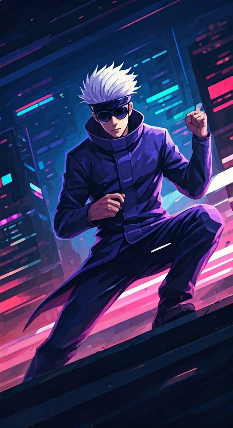 Satoru Gojo in Futuristic Cityscape, Digital Art