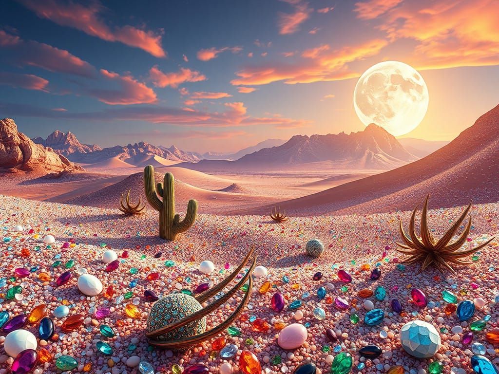 Surreal Gemstone Oasis in Hyperrealistic Style