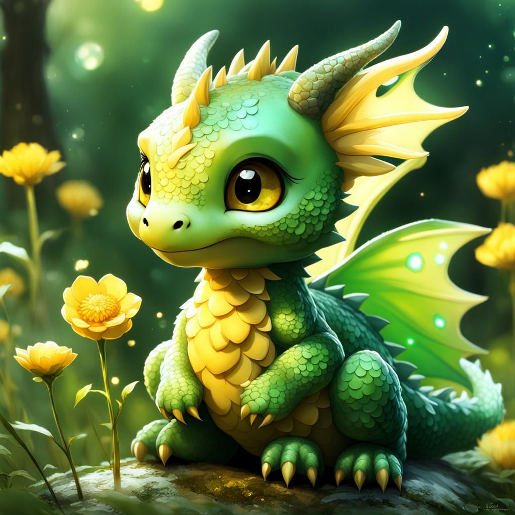 Charming Baby Dragon in Flower Grove