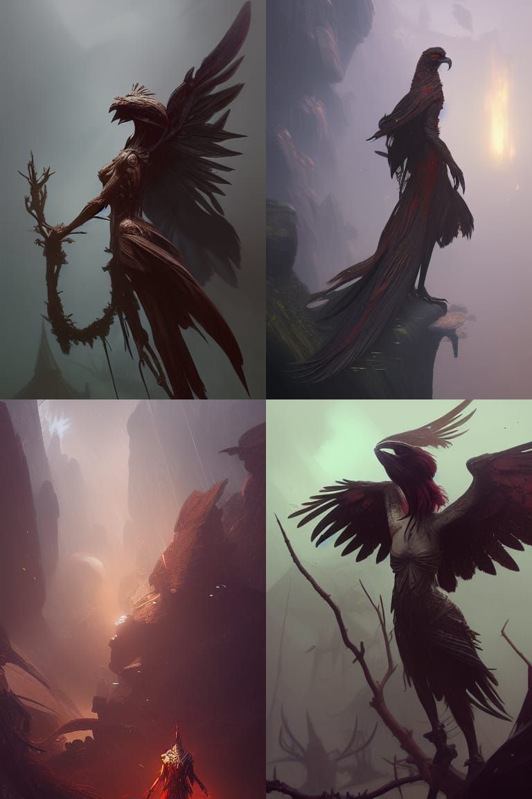 Detailed Humanoid Bird in Dark Fantasy Style