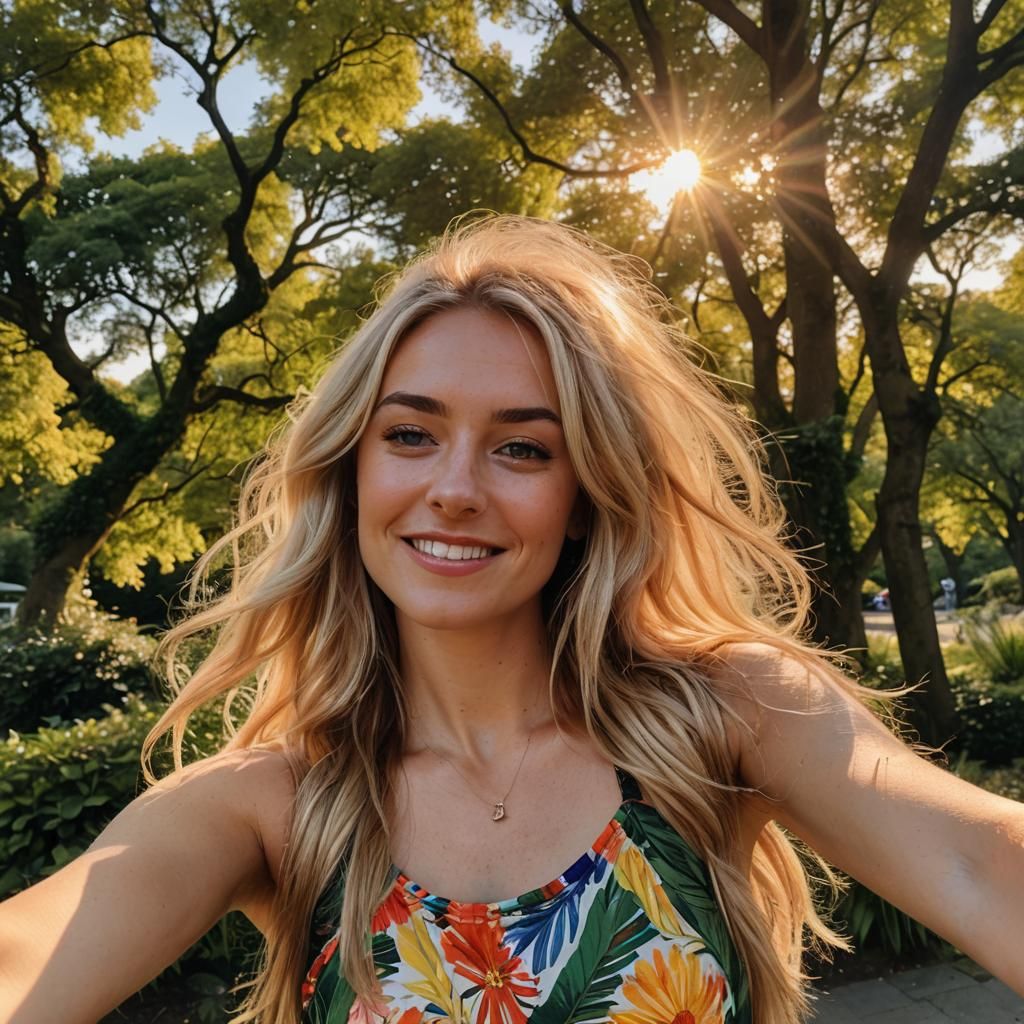 Blonde Woman's Golden Hour Selfie