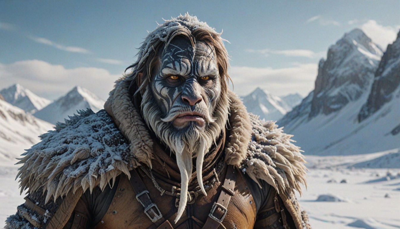 Vibrant Digital Art of a Resilient Ice Age Hunter