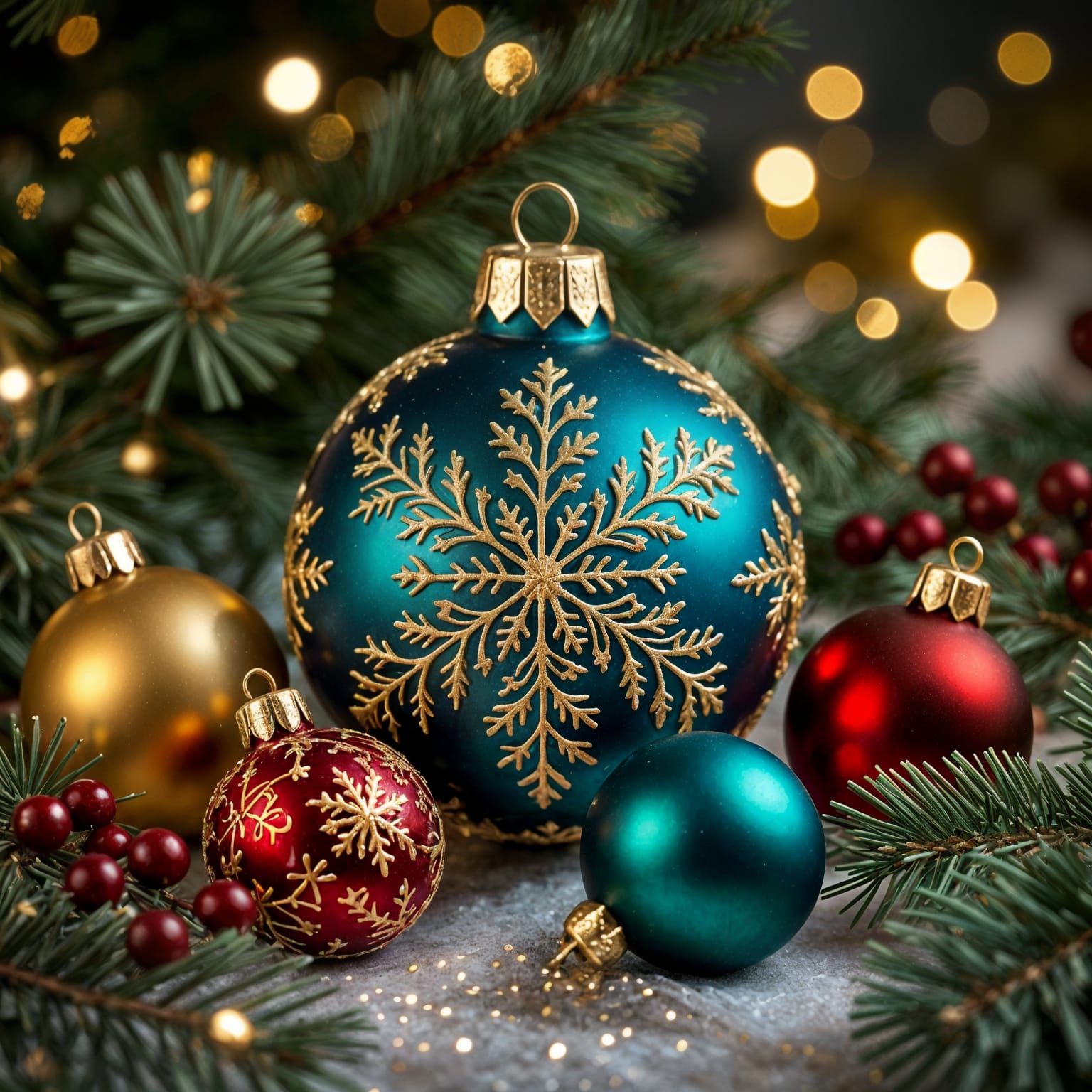 Festive Christmas Ornaments Still Life Macro Composition