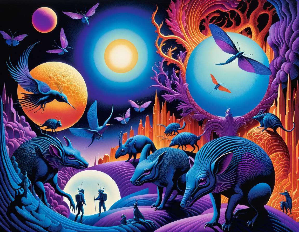 Surreal Digital Painting of Mythical Creatures Emerging from...