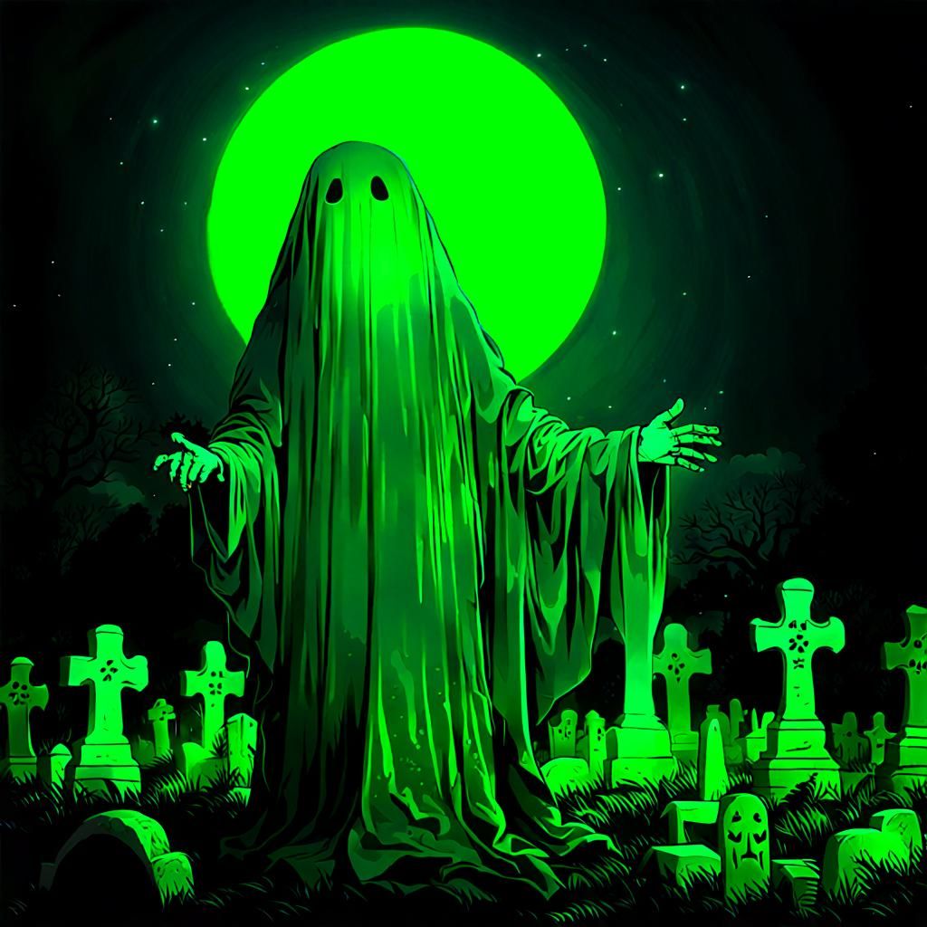 Eerie Green Ghost Appears in Cemetery at Night