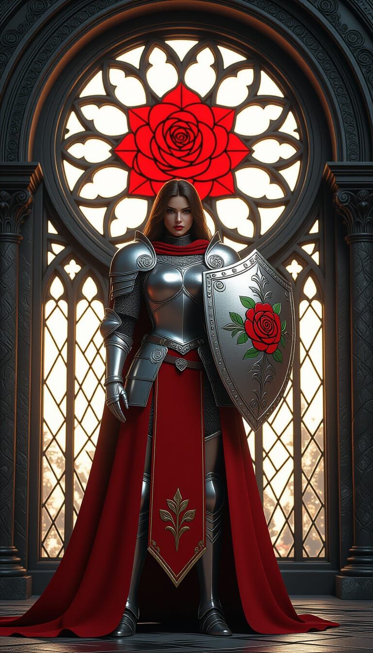 Rose Knight in Epic Fantasy Matte Painting Style