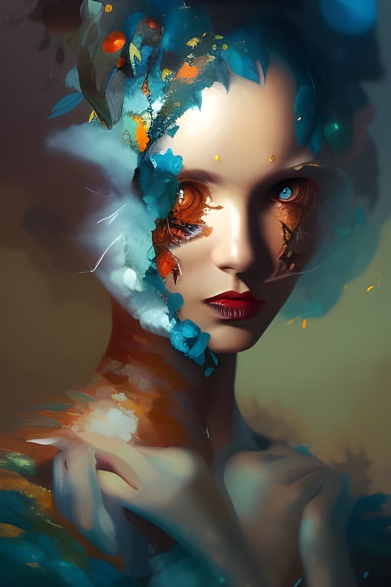 Elemental Woman Portrait in Dreamy Oil Painting Style