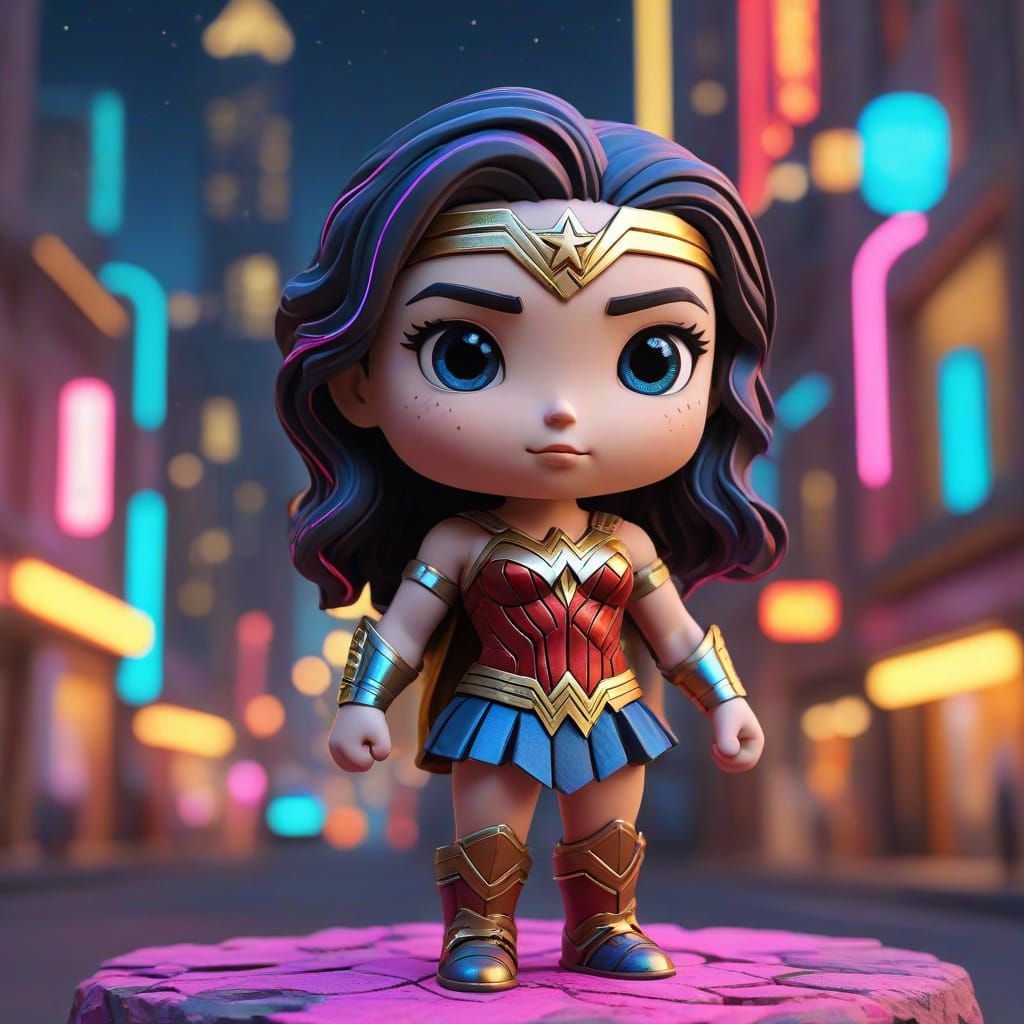 Chibi Wonder Woman in Surreal Clay City