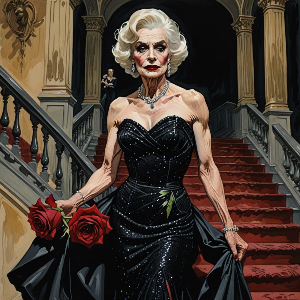 Dramatic Portrait of a Femme Fatale in Gouache