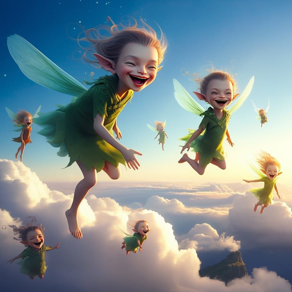 Mischievous Wind Sprites Tumble Through the Clouds