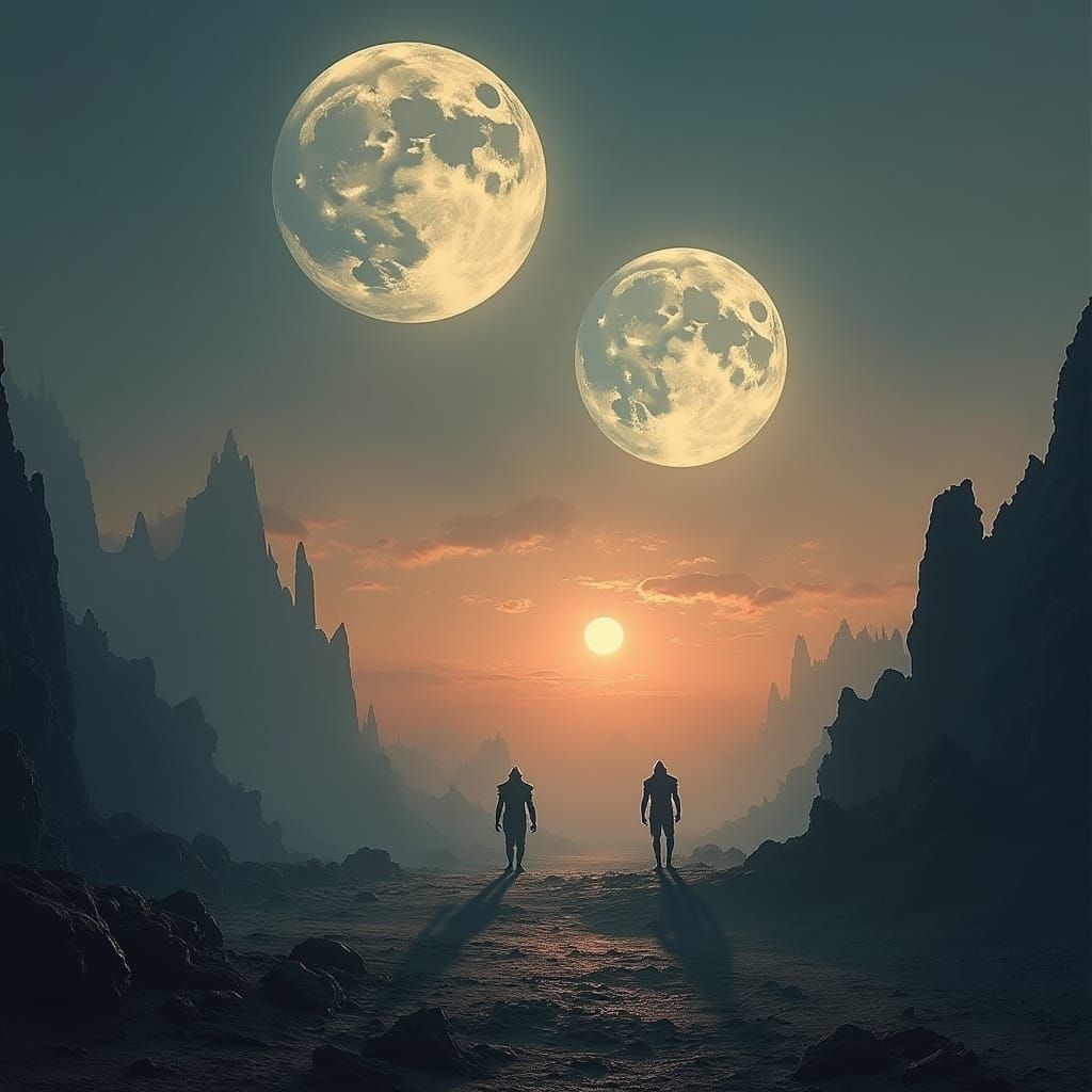 Alien Landscape with Twin Moons: A Surreal Vision