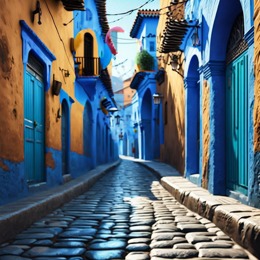 Vibrant Blue Alleyway in Chefchaouen, Morocco