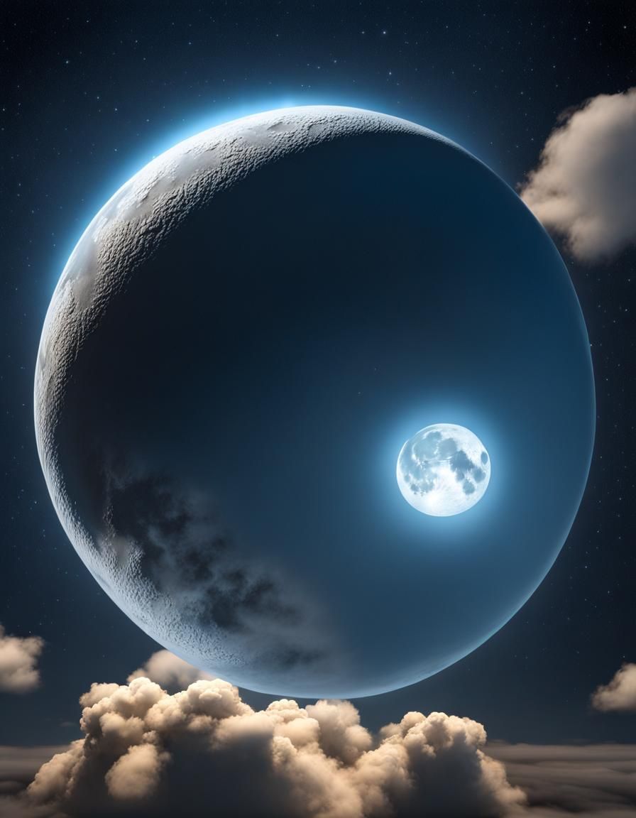 Transparent Glass Full Moon with Clouds and Stars