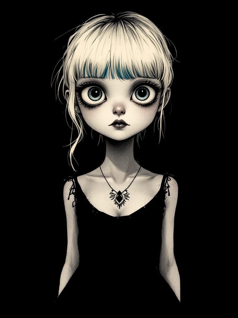 Enlarged Eyes Pin-Up Woman in Victorian Storybook Style