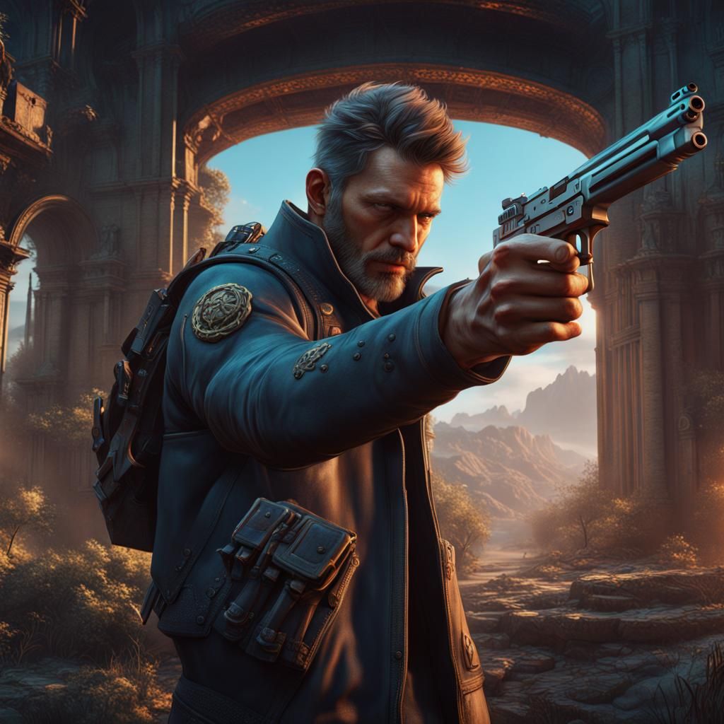 Dramatic Matte Painting of Man with Gun